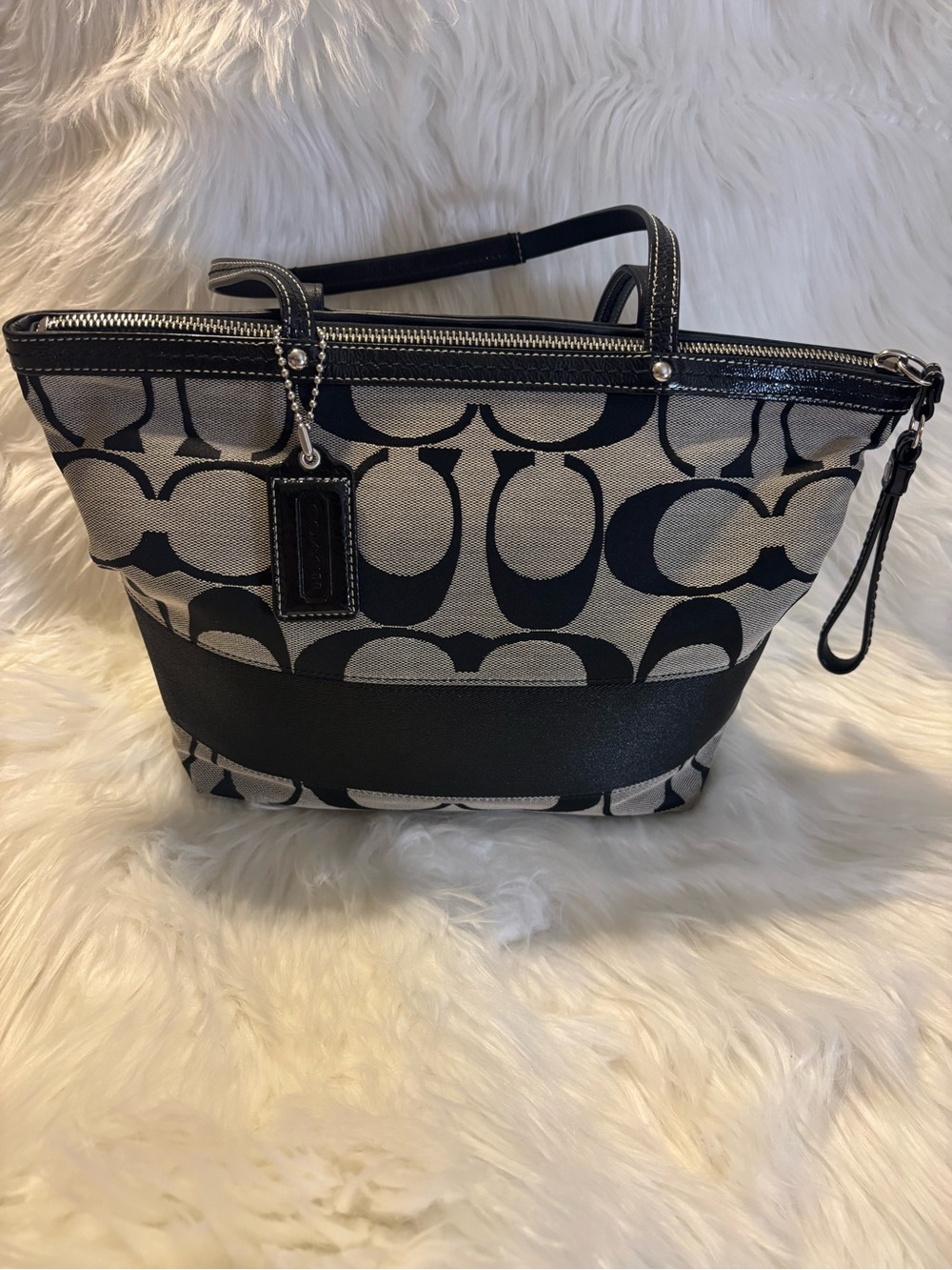 Coach Signature Canvas Tote with Black Trim